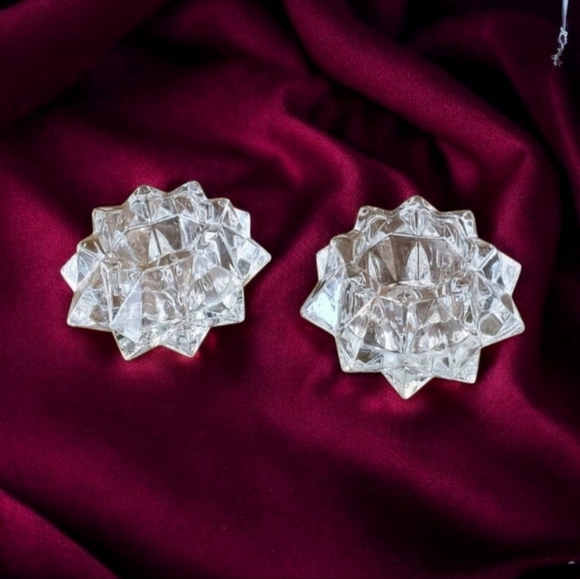 2  Star Burst Glass Votive Tealight Candle Holders - Picture 1 of 12